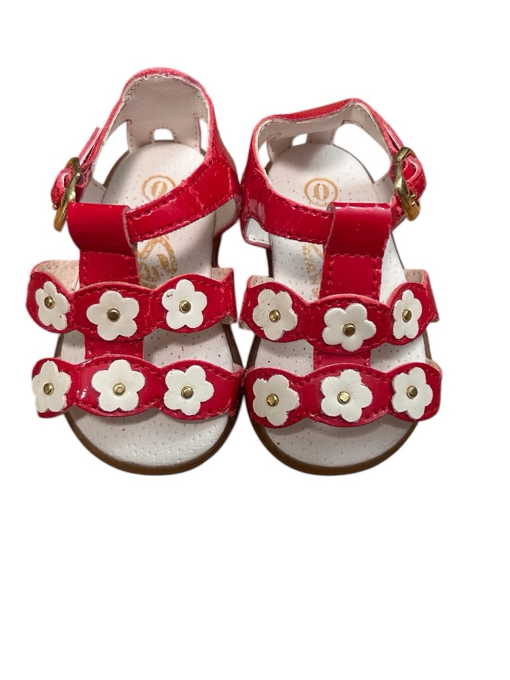 Sami Shoes Red Flower-Strap Sandals with Adjustable Buckle Size 0